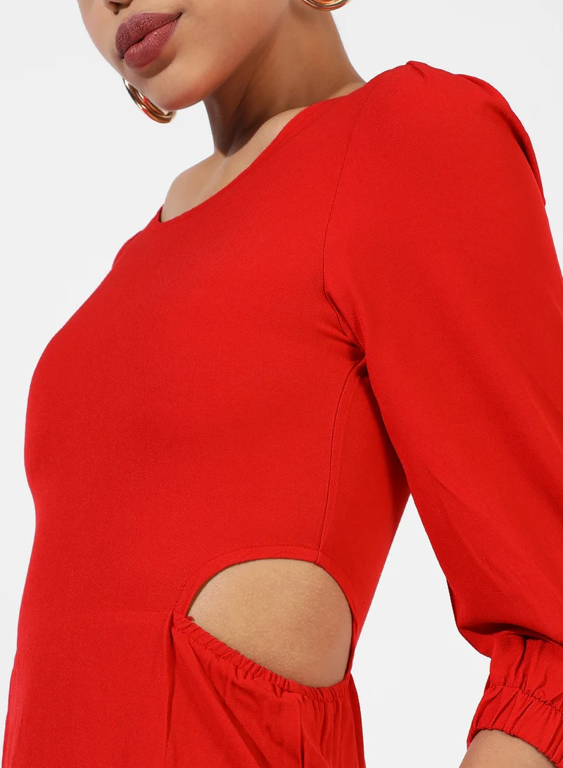 PINACOLADA  Women's Scarlet Red Cut-Out Mini Dress For Casual Wear | Round Neck | Quarter Sleeve | Pull On Closure | Dress Designed With Comfort Fit For Woman & Girls for Women | Best Price UAE
